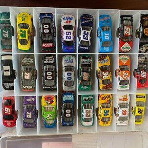 Matchbox cars - 46 of them - in a case, two sided.